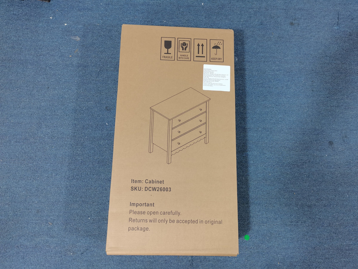White 3 Drawer Dresser with Ample Storage - White
