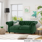 Chesterfield Loveseat Sofa with Tufted Velvet - Emerald or Navy Blue