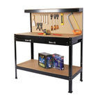 Steel Workbench Tool Storage with Drawer and Peg Board - Black / Light Brown