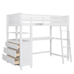 Twin Loft Bed with Drawers and Desk - White