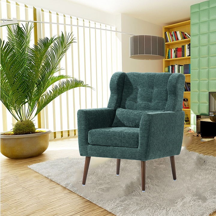 Modern Upholstered Arm Chair with Solid Wood Legs and Pillow - Multiple Colors