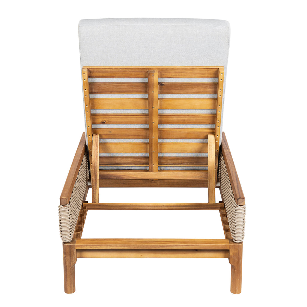 Solid Acacia Wood Sun Lounger Set with Grey Cushions - Outdoor