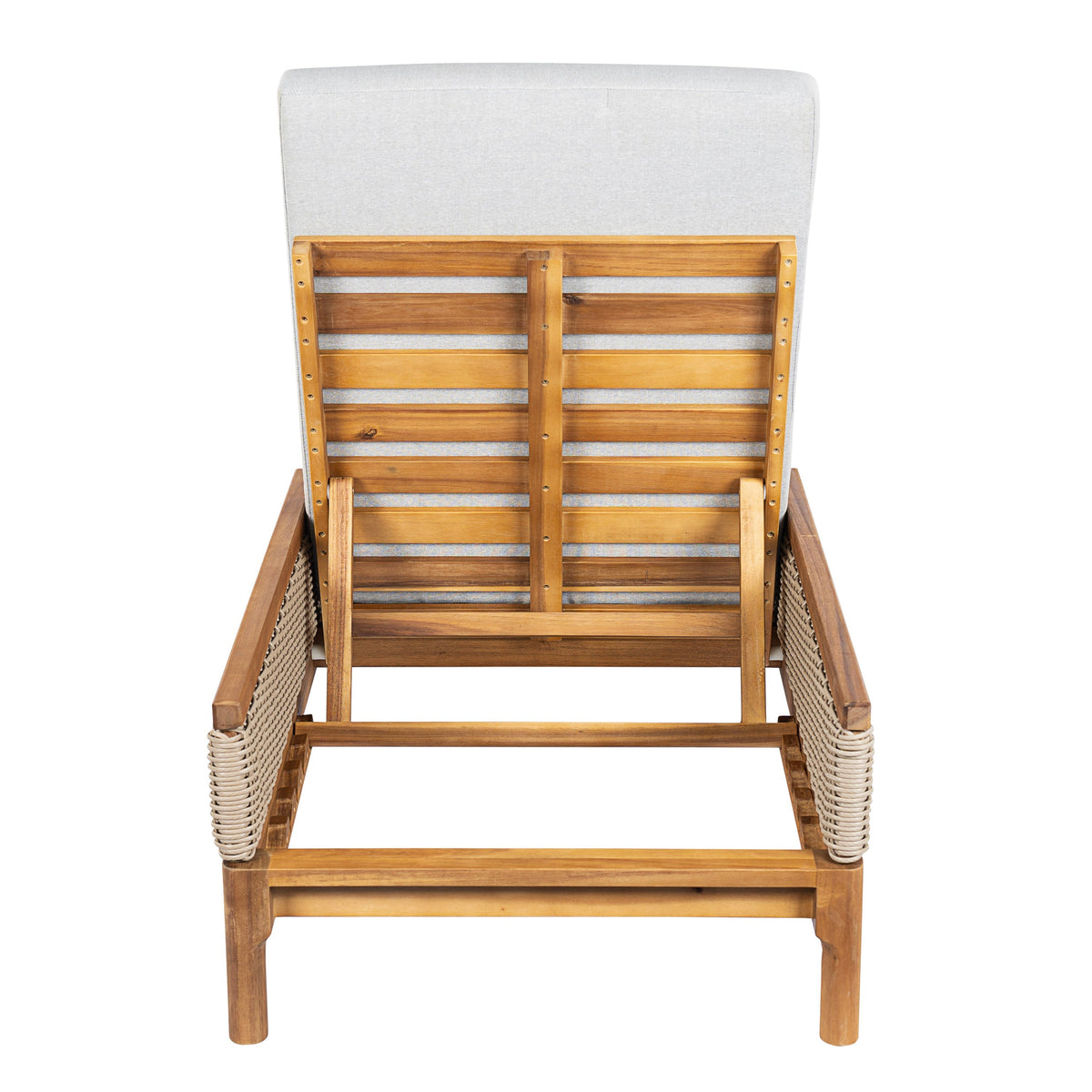 Solid Acacia Wood Sun Lounger Set with Grey Cushions - Outdoor