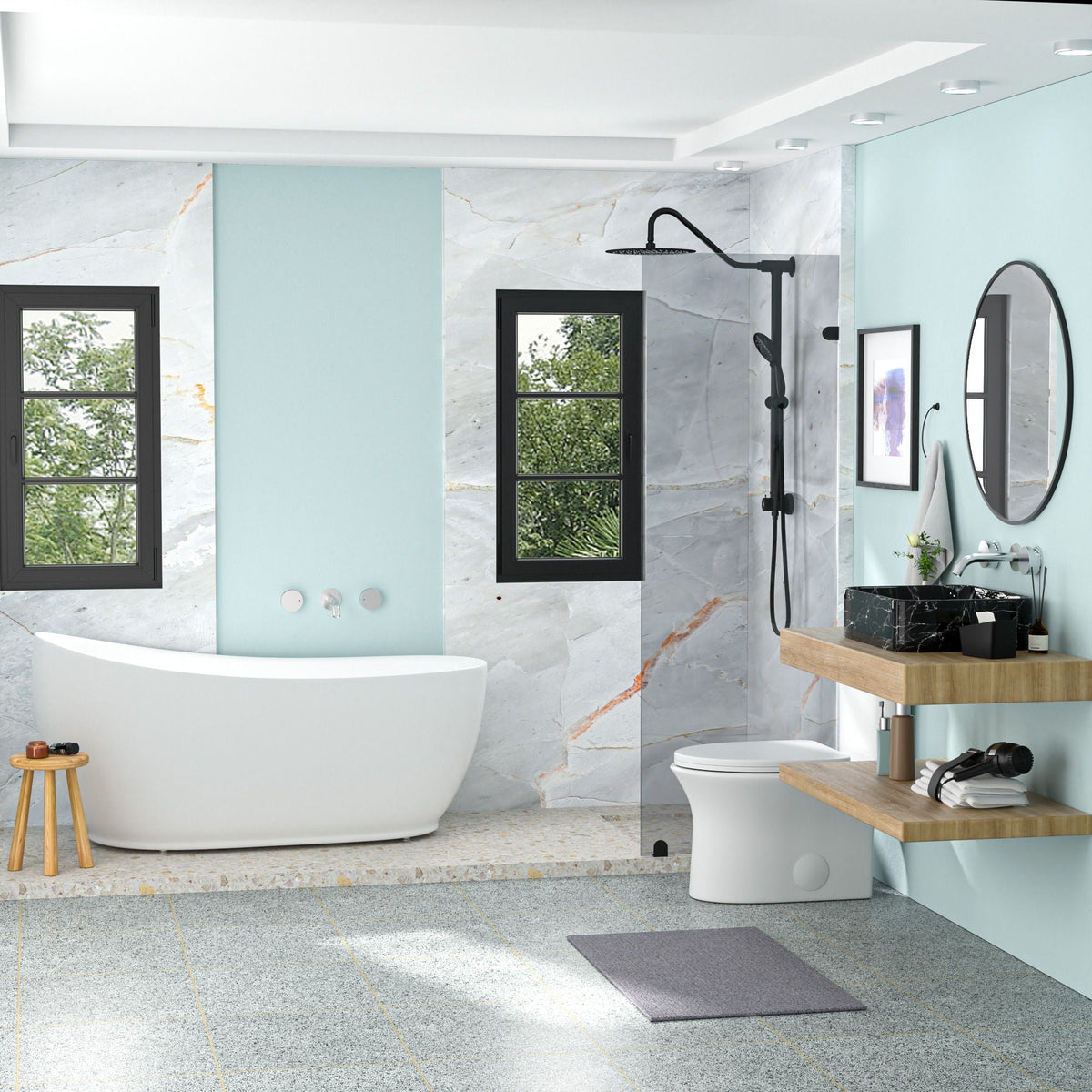 Rectangular Vessel Bathroom Sink with Sleek Black and Gray Ceramic Finish