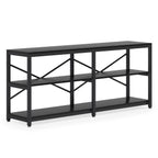 Extra Long Console Table with X Back Design and 3-Tier Storage - Dark Brown or Black