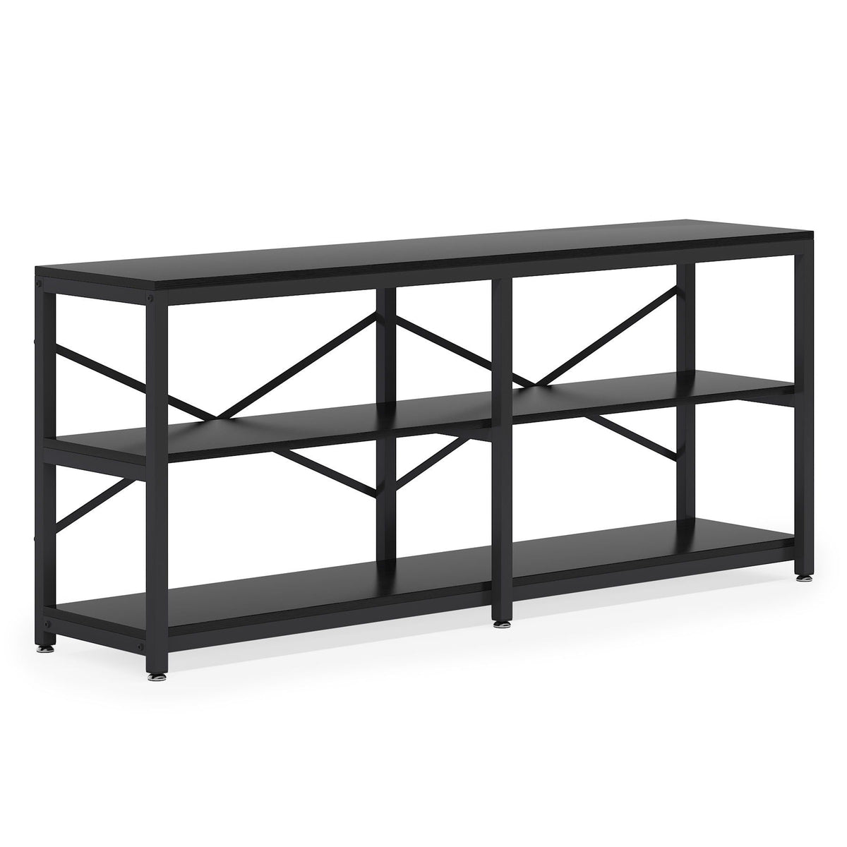 Extra Long Console Table with X Back Design and 3-Tier Storage - Dark Brown or Black