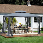 Patio Gazebo Tent with Double Roof and Mosquito Net - Dark Gray or Dark Brown