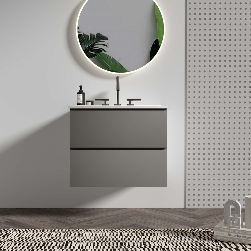 Space Grey 24-Inch Wall Mount Bathroom Vanity with Extra Storage