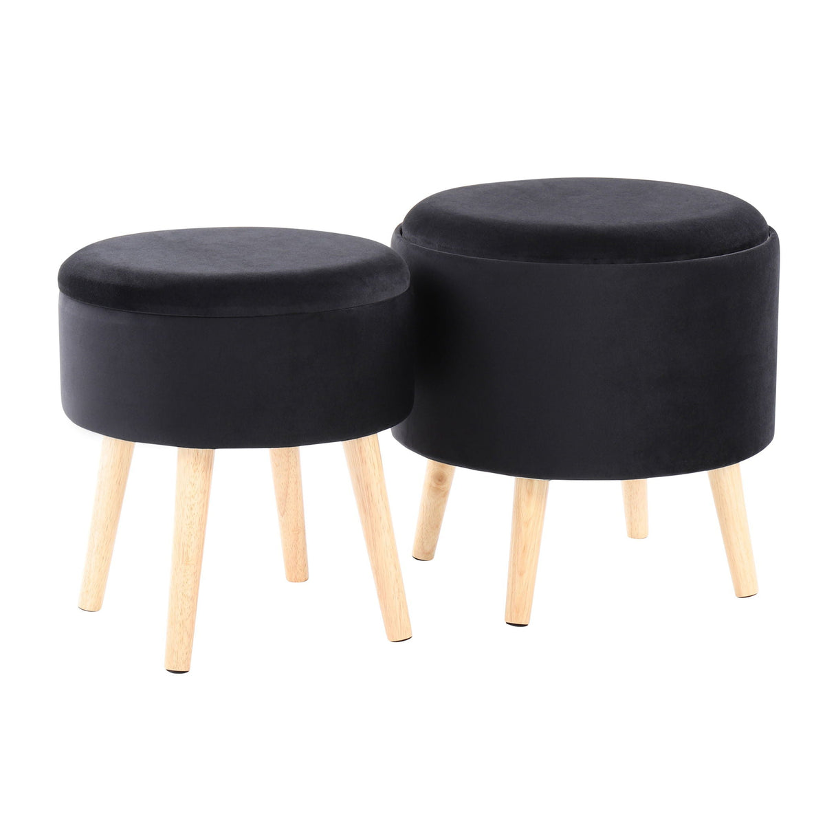 Contemporary Storage Ottoman with Matching Stool - Black / Natural