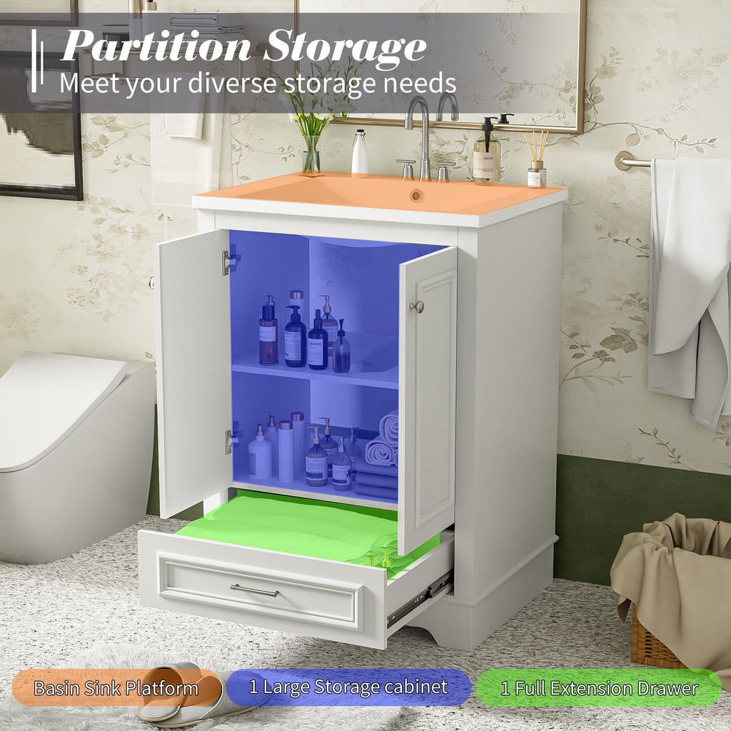 Modern Bathroom Vanity with Ceramic Sink Combo and Storage Cabinet - Multiple Colors