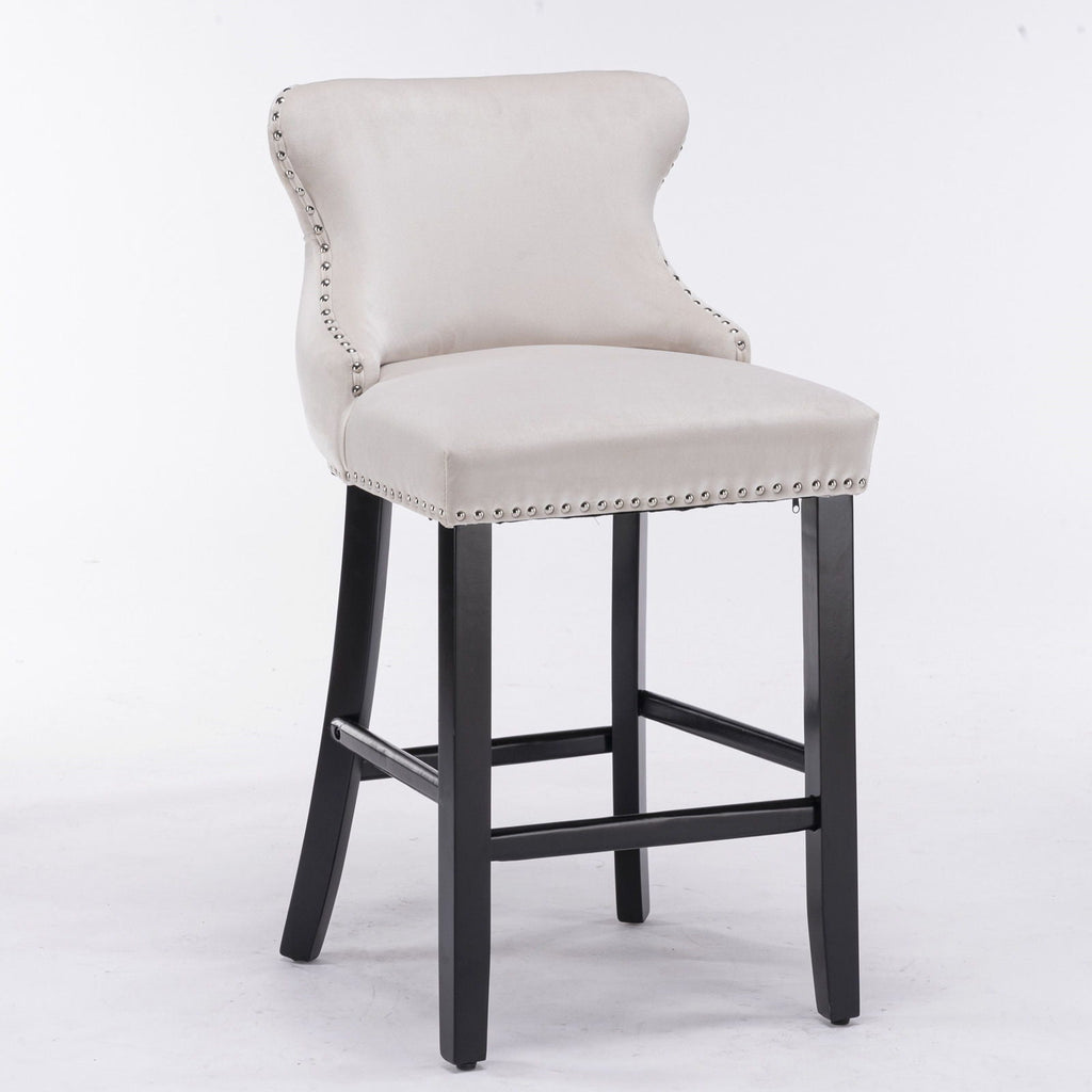 Upholstered Wing-Back Barstools with Button Tufting and Nailhead Trim - Set of 2