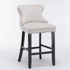 Upholstered Wing-Back Barstools with Button Tufting and Nailhead Trim - Set of 2