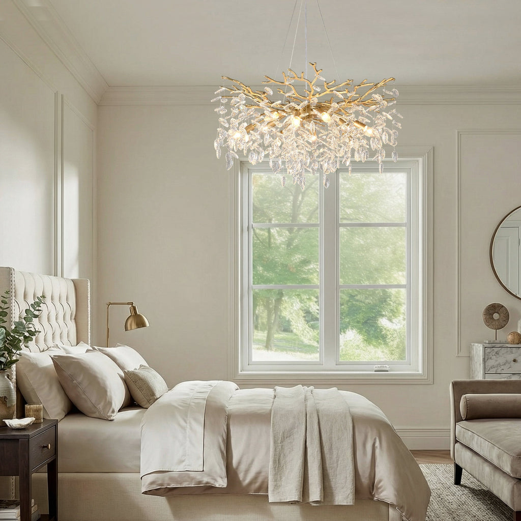 8-Light Crystal Chandelier with Gold Finish and Crystal Accents - Gold