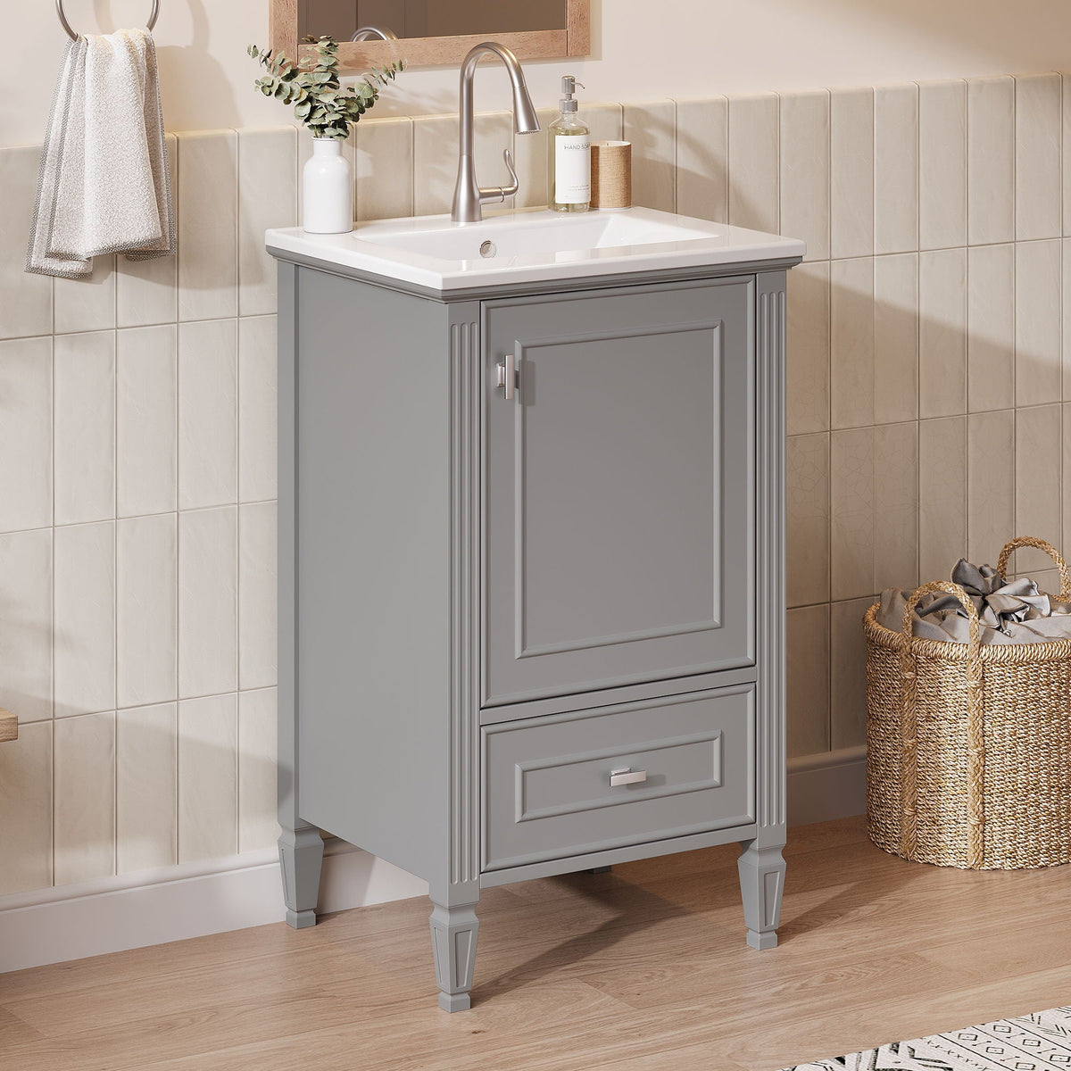 Retro Bathroom Vanity With Sink with Soft-Closing Doors - Green or Dark Gray