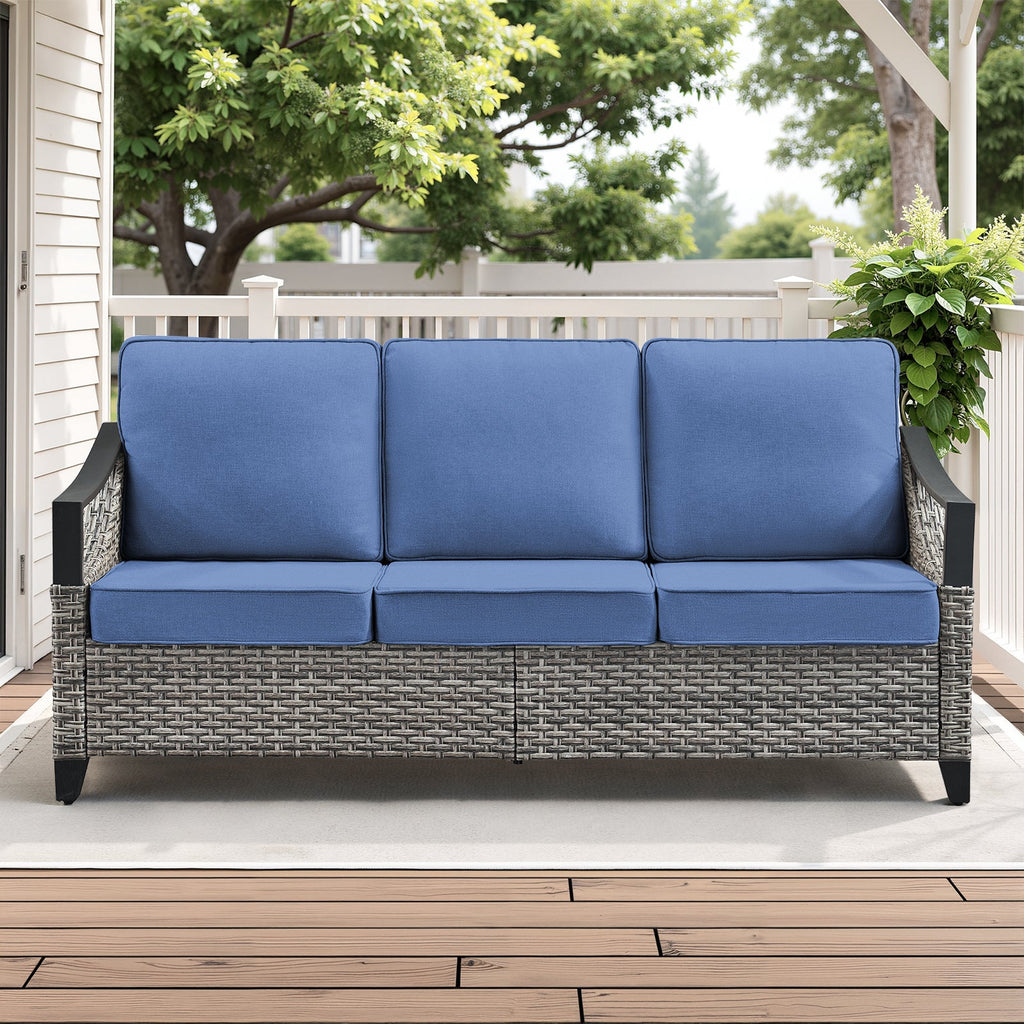 73.4" Wide Outdoor Wicker Sofa with High-Resilience Cushions - Natural