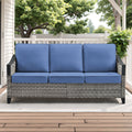 73.4" Wide Outdoor Wicker Sofa with High-Resilience Cushions - Natural