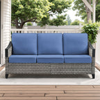 73.4" Wide Outdoor Wicker Sofa with High-Resilience Cushions - Natural