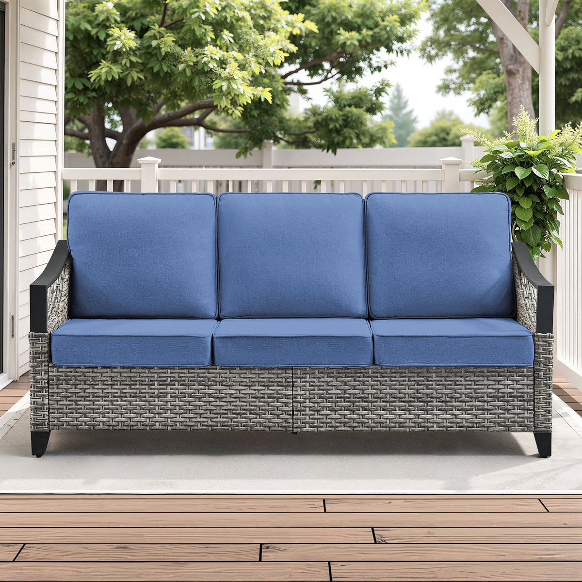 73.4" Wide Outdoor Wicker Sofa with High-Resilience Cushions - Natural