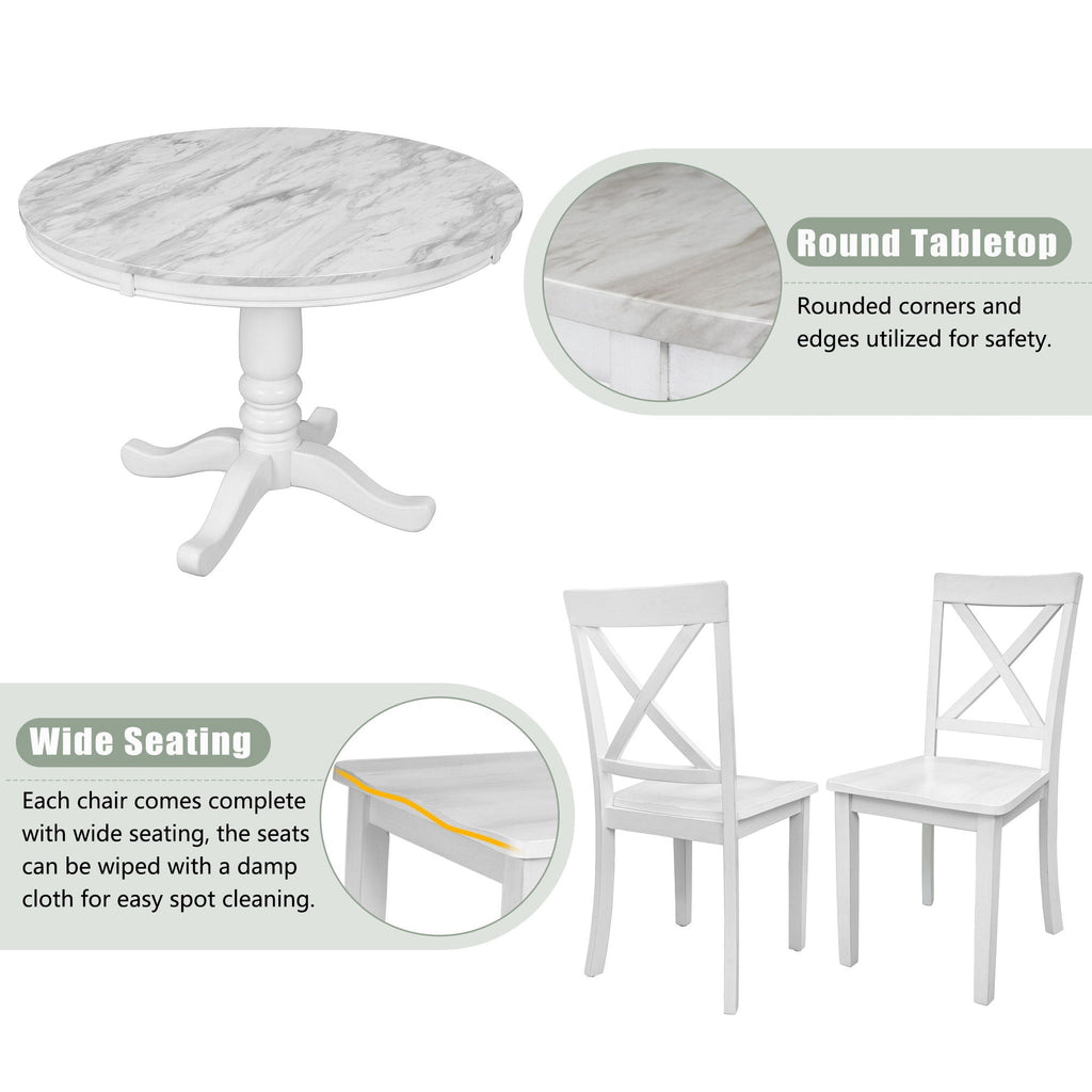 5-Piece Solid Wood Dining Set — White or Dark Gray