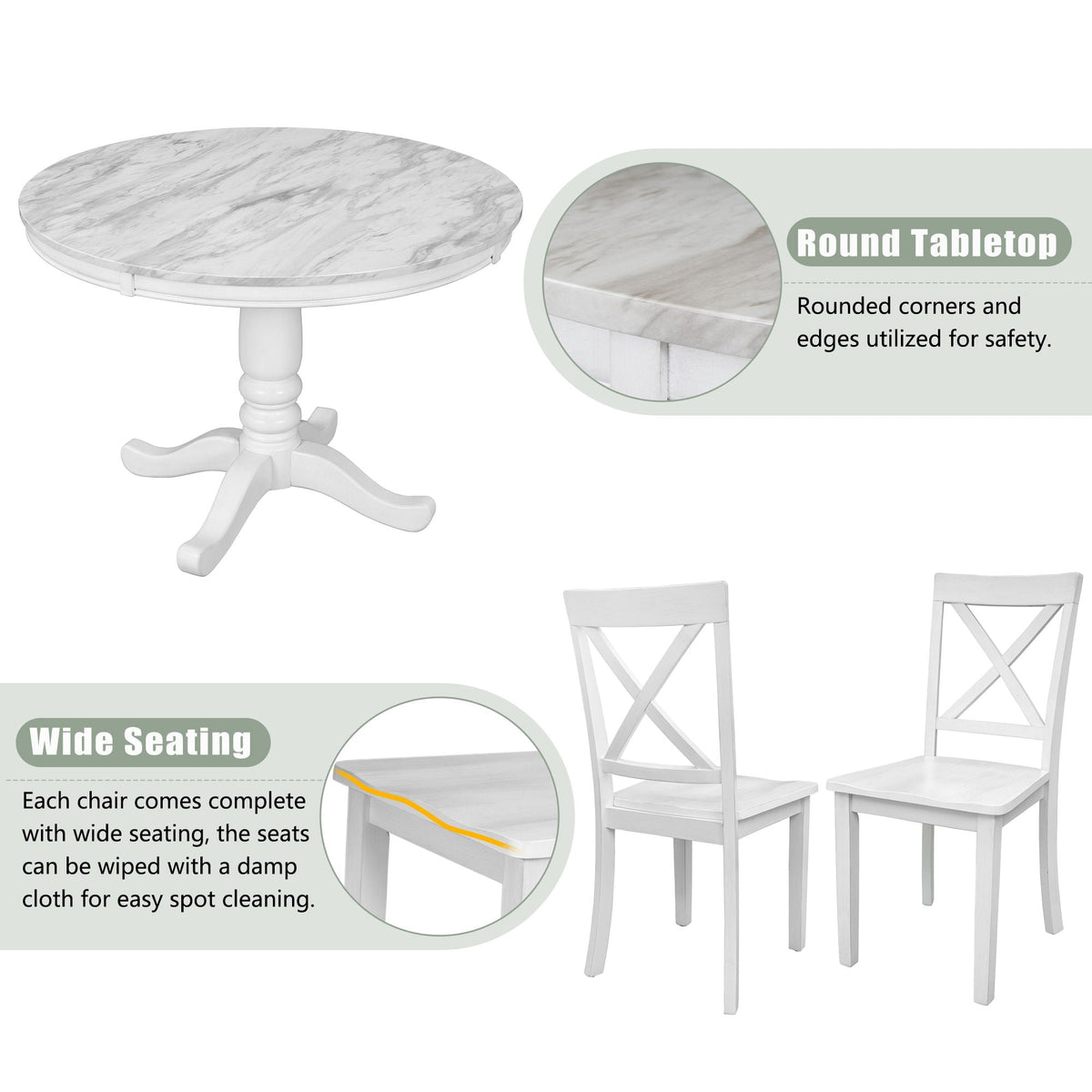 5-Piece Solid Wood Dining Set — White or Dark Gray