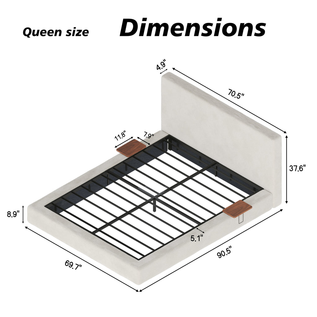 AirFrame Queen Bed Frame with Adjustable Sliding Side Table - Off-White Sherpa