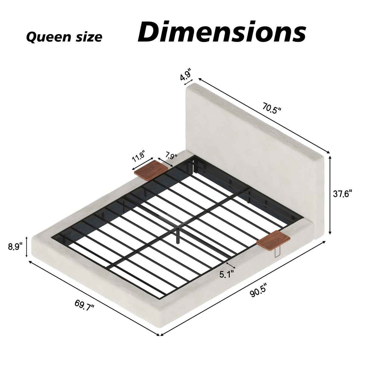 AirFrame Queen Bed Frame with Adjustable Sliding Side Table - Off-White Sherpa