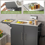 Outdoor Grill Table With Sink and Foldable Work Surface - Black