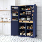 Large Freestanding Kitchen Pantry Storage Cabinet with Adjustable Shelves - Blue, Gray, White