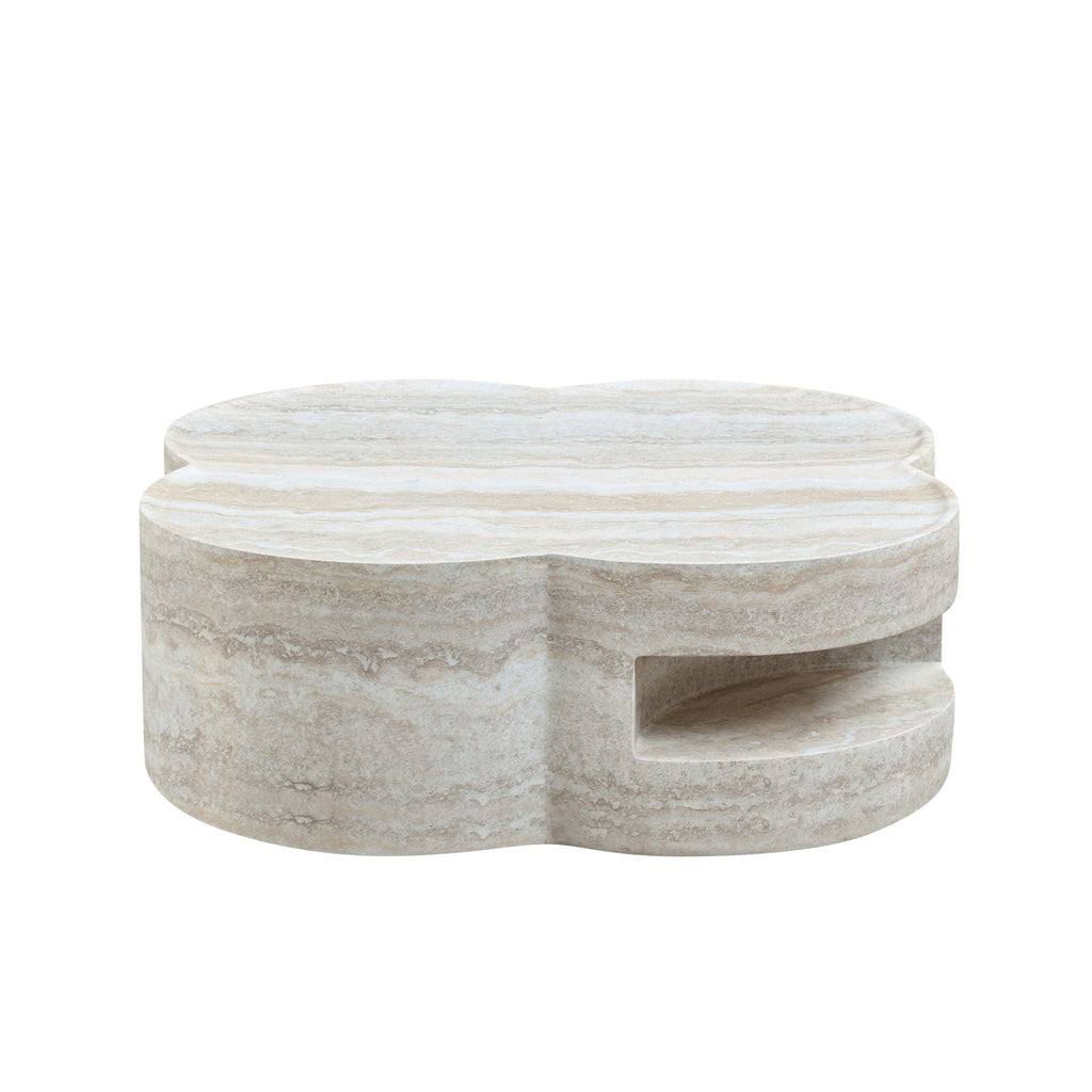 Marble Clover Round Coffee Table with Open Storage