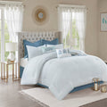 8 Piece Cotton Floral Reversible Comforter Set with Decorative Pillows - Blue