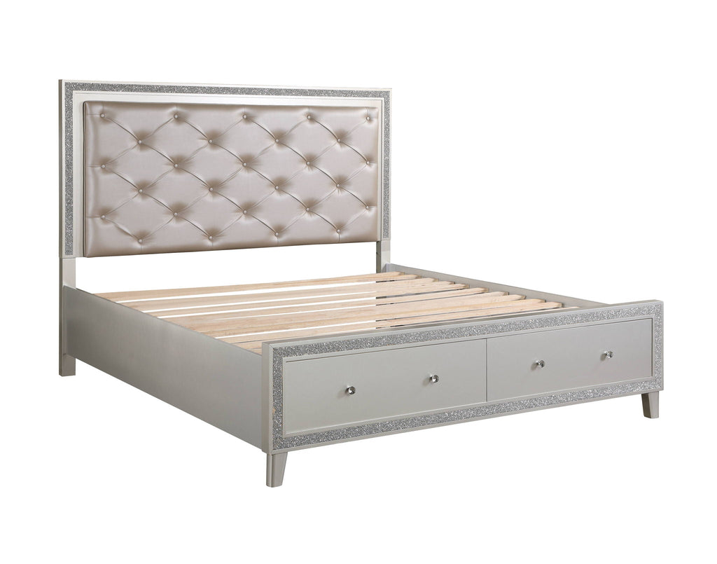 Pearl Silver Storage Bed with LED Lighting and Drawers