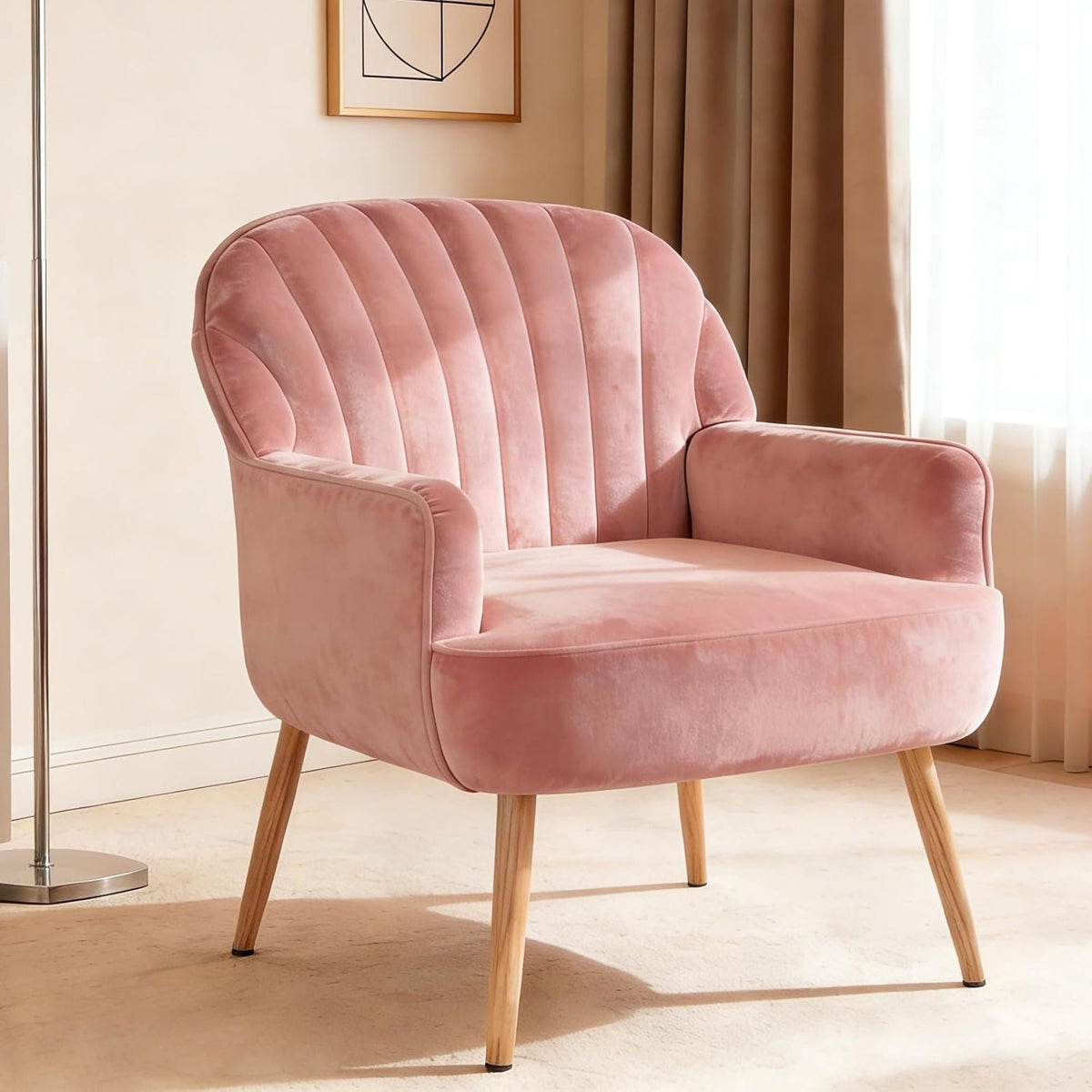 Upholstered Accent Armchair with Shell-Shaped Design - Multiple Colors