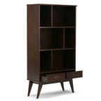 Mid Century Wide Bookcase with Storage Drawers - Multiple Colors