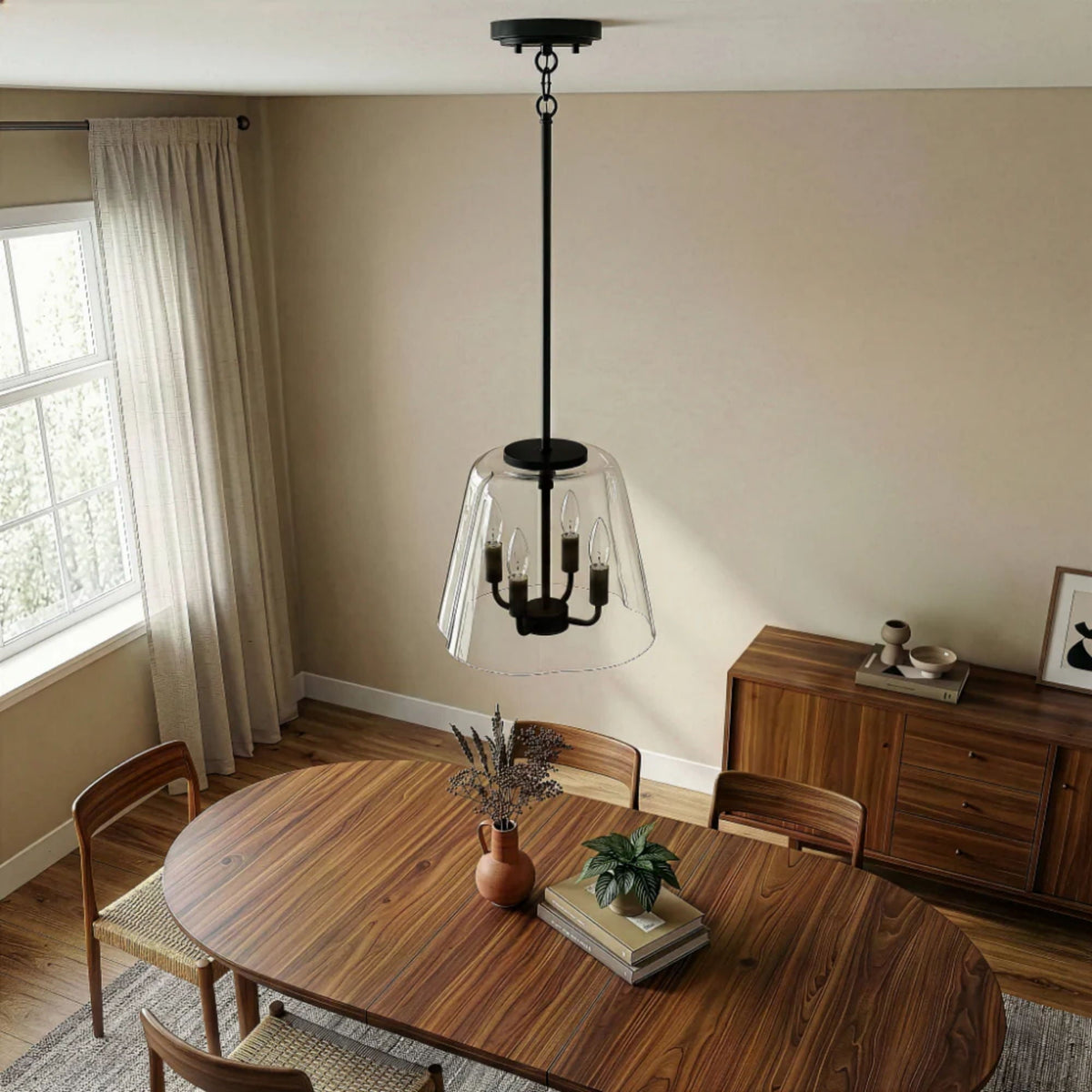 Soiree 4 Candle Lights Pendant with Metal Frame - Gold or Black