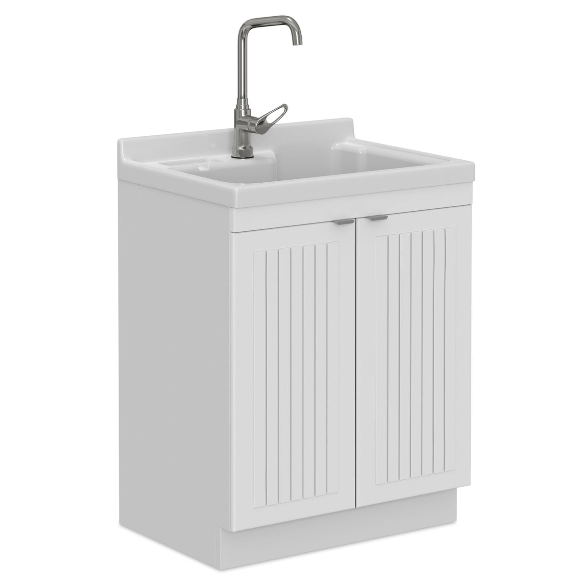 Laundry Cabinet with Stainless Steel Sink and Faucet - White