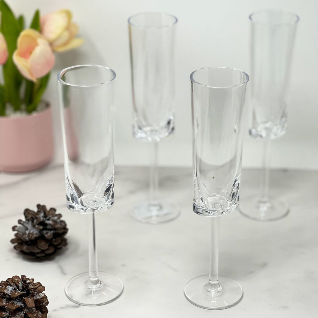 Oval Halo Unbreakable Plastic Champagne Flutes with Acrylic Construction - Clear