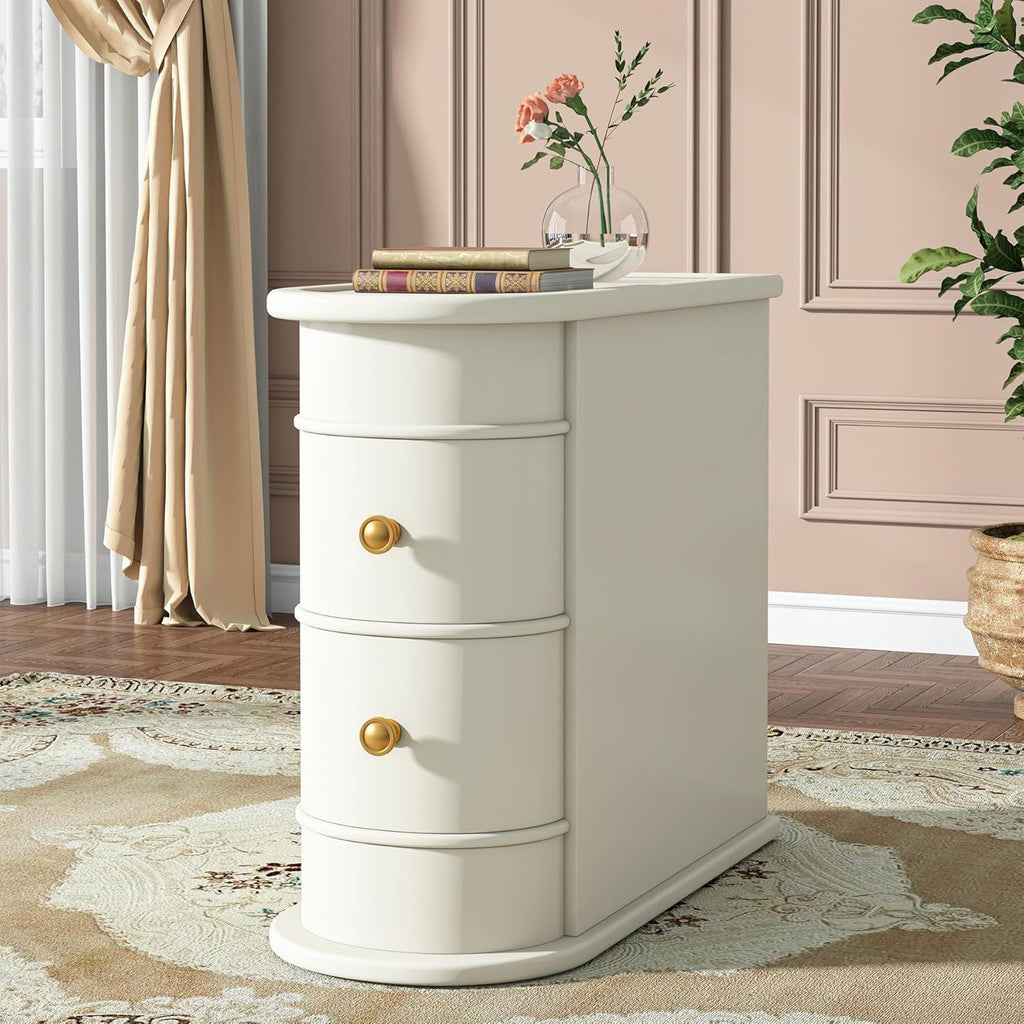 Narrow 2 Drawer End Table with Child-Safe Edges - Dark Brown or White