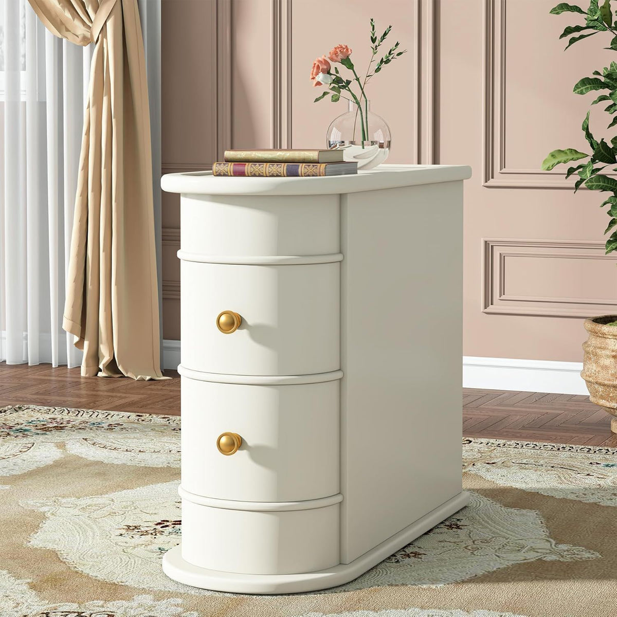 Narrow 2 Drawer End Table with Child-Safe Edges - Dark Brown or White