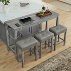 59 Inch Bar Table and Chair Set with Power Outlet - Solid Wood & MDF