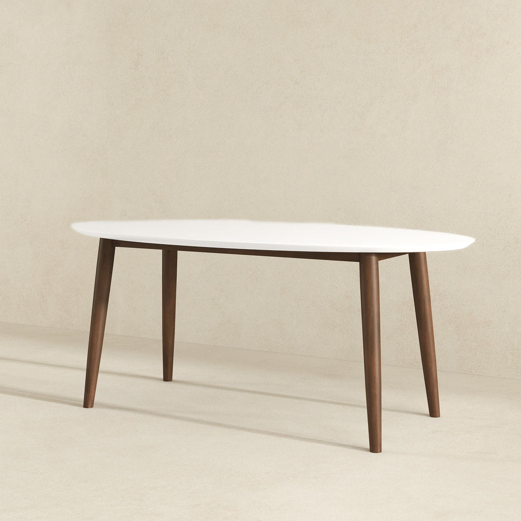 Mid-Century Modern Oval Dining Table with Solid Wood Construction - White