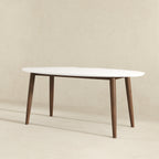 Mid-Century Modern Oval Dining Table with Solid Wood Construction - White