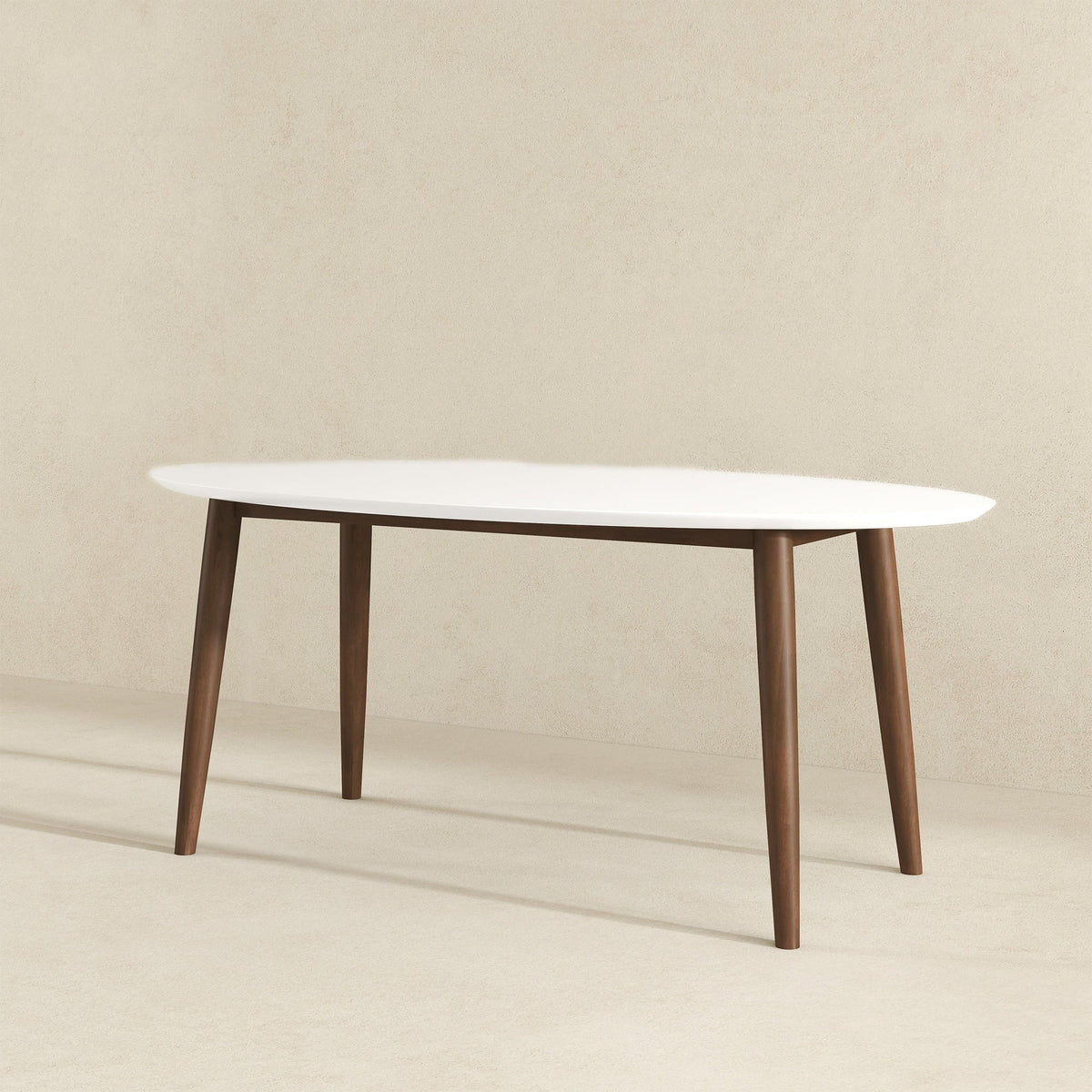 Mid-Century Modern Oval Dining Table with Solid Wood Construction - White