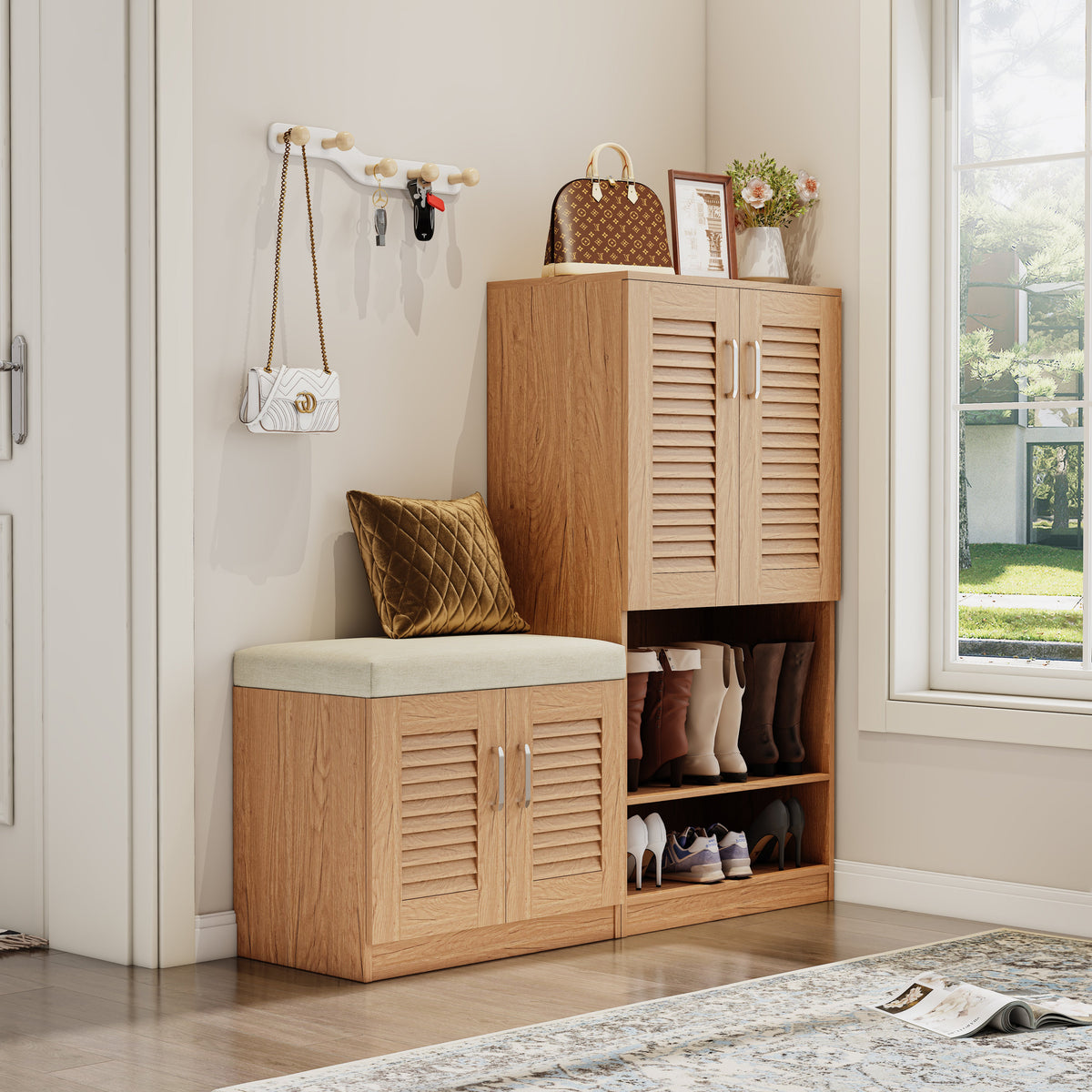 Multi Functional Shoe Storage Cabinet with Bench - Particle Board & MDF
