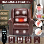 Genuine Leather Power Lift Recliner Chair with Heat and Massage – Brown or Red