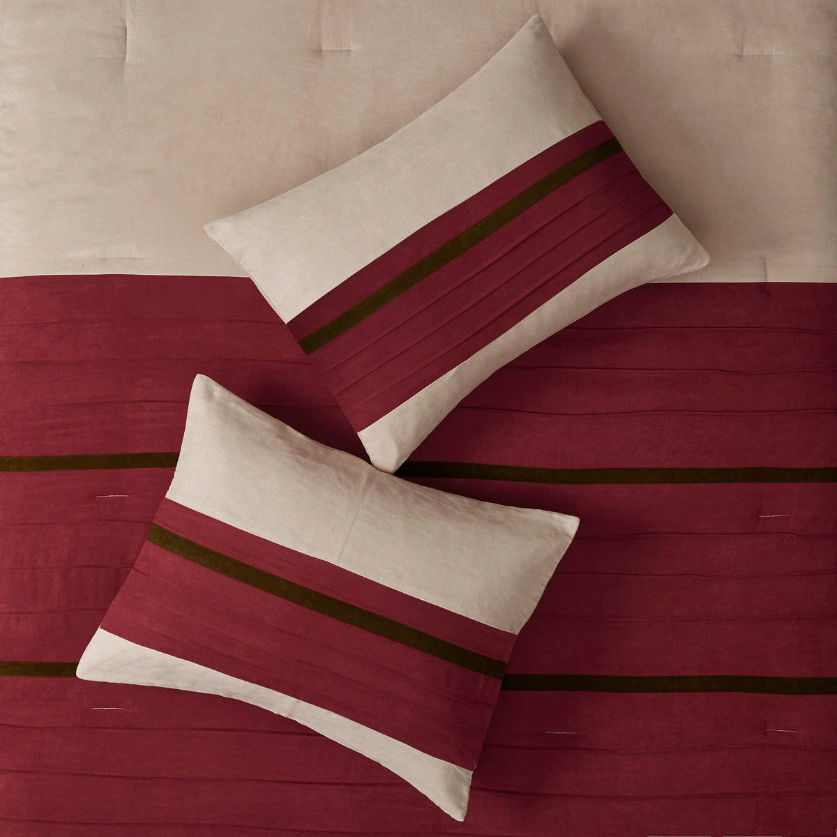 7-Piece Faux Suede Comforter Set with Embroidered Pillows - Red