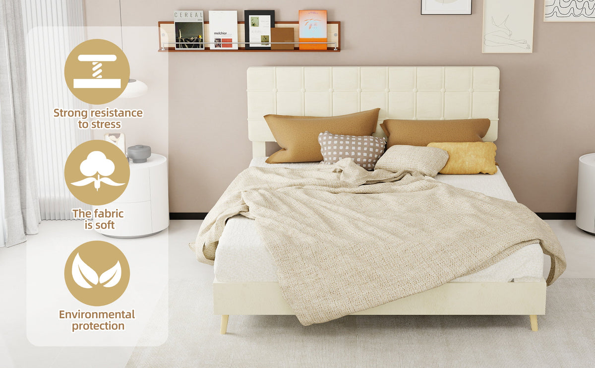 Modern Upholstered Queen Bed Frame with Tufted Headboard – Holland Velvet