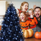 6-Foot Pre-Lit Black Christmas Tree with 350 LED Lights - Black