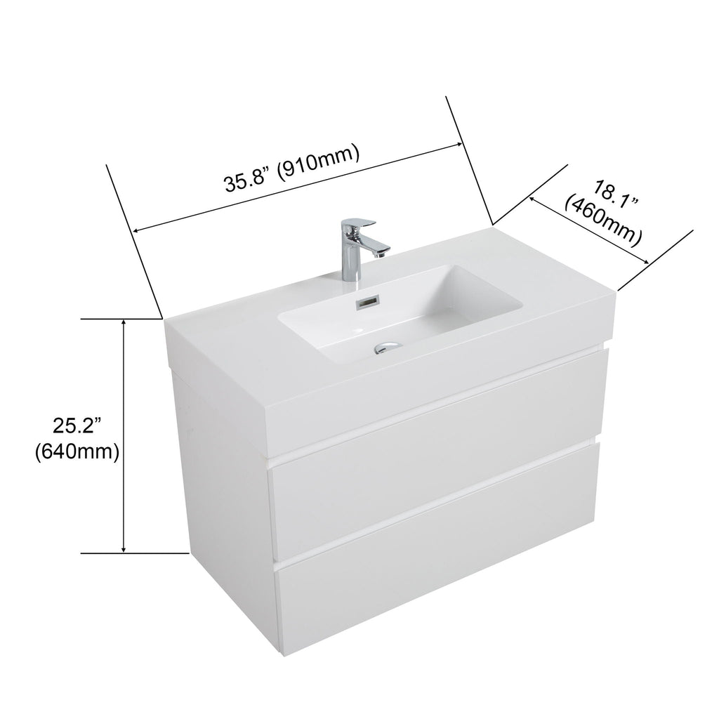 Modern Floating Bathroom Vanity with Large Storage - White or Black