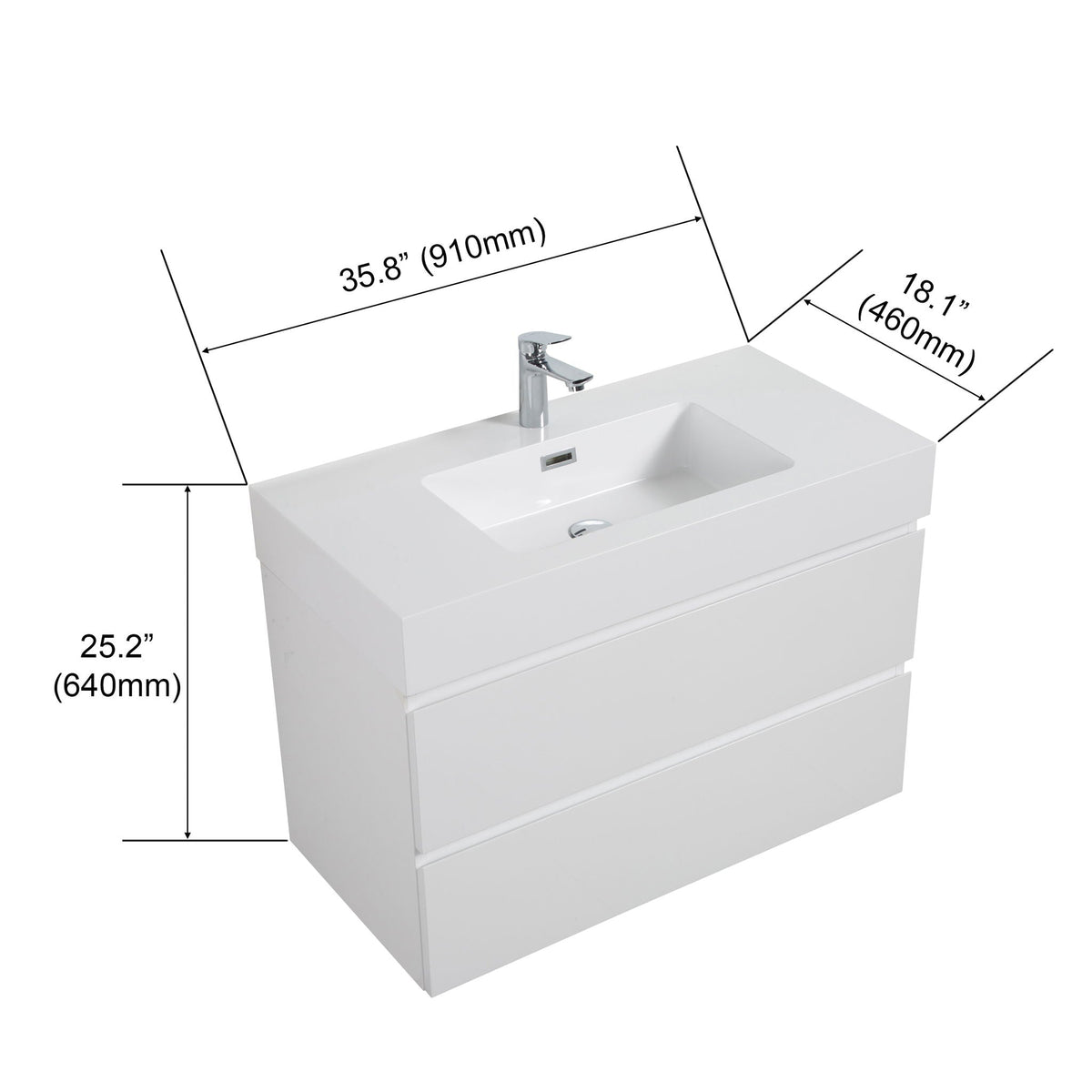 Modern Floating Bathroom Vanity with Large Storage - White or Black