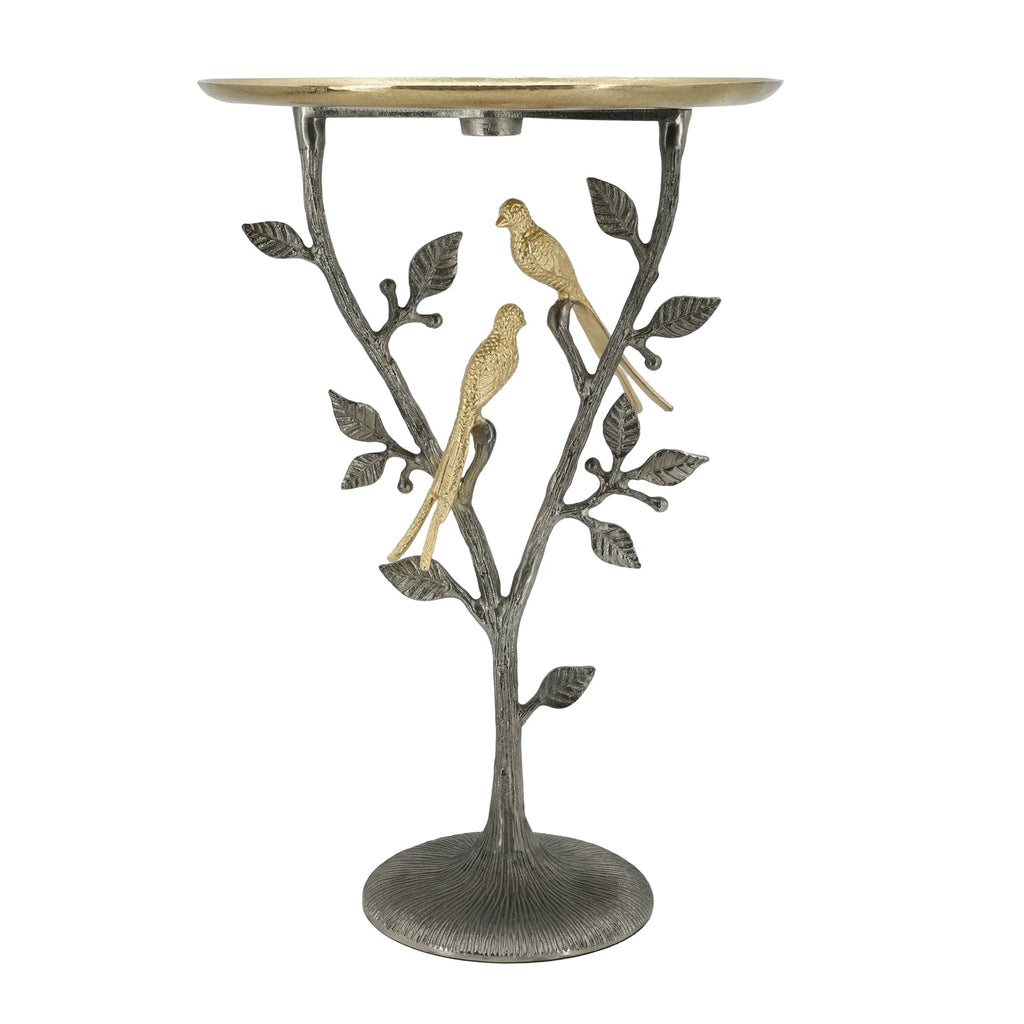 Metal Dual Bird Side Table with Round Tray - Gold